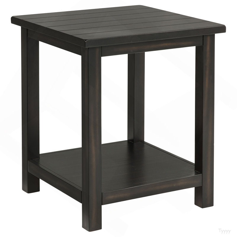 Castleton Distressed Java Wood End Table With Shelf