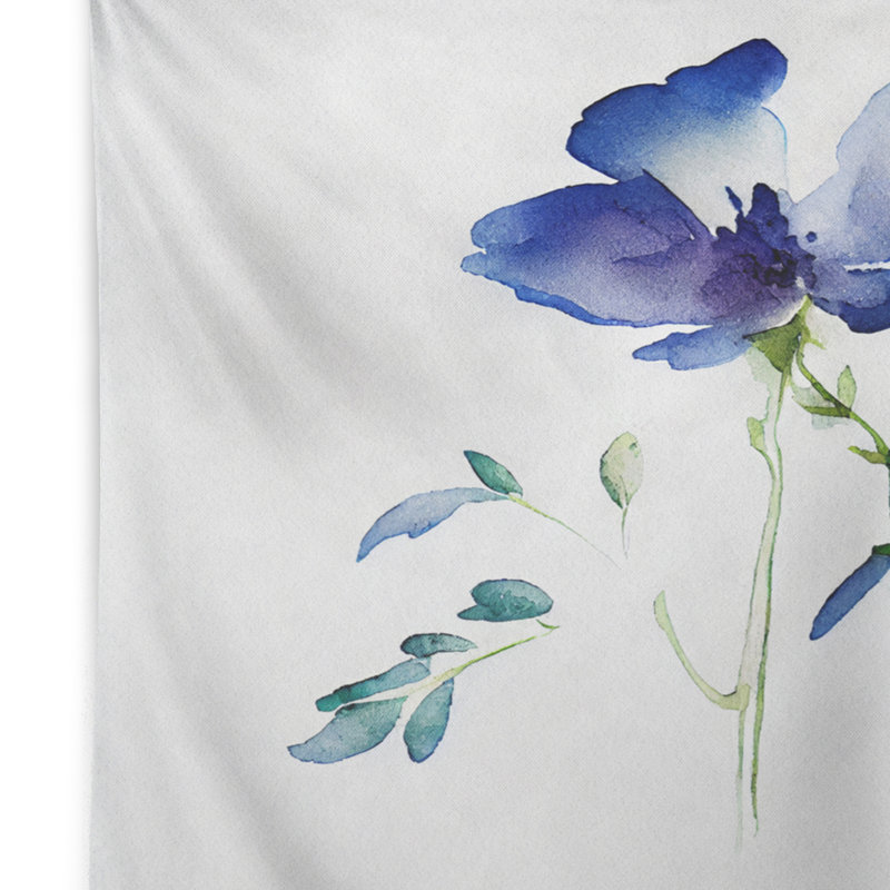 Blossoming Blue Retro Flower VI Polyester Tapestry, 50" H x 60" W