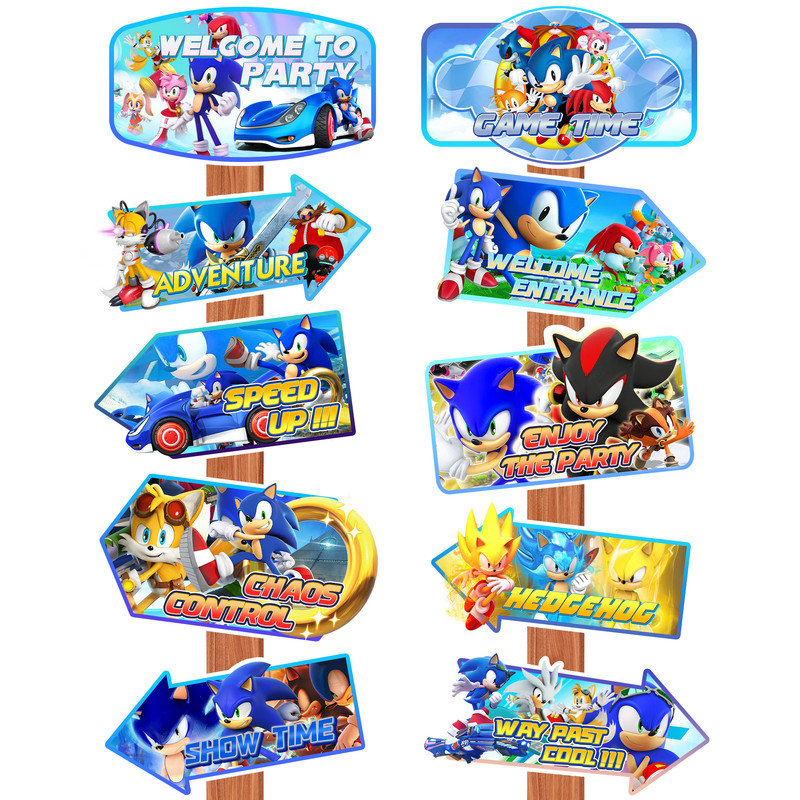 Sonic Themed Party Directional Signs,20pcs Sonic Directional Signs