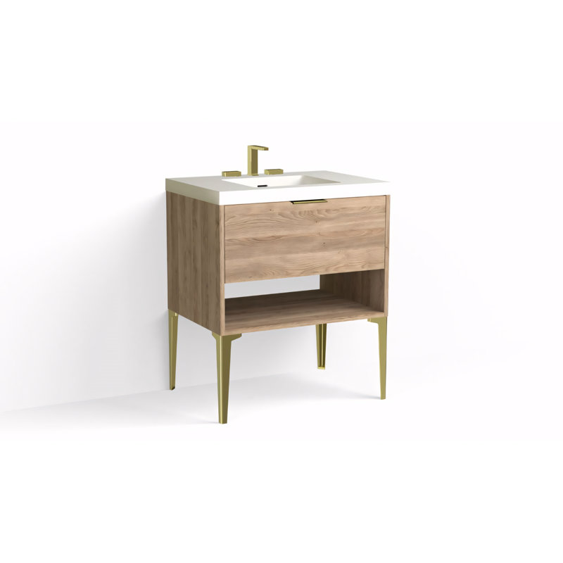 Modo 30" W Freestanding Single Bathroom Vanity with Dean Leg, Matte White/8" Widespread, Matte Black, White Acrylic