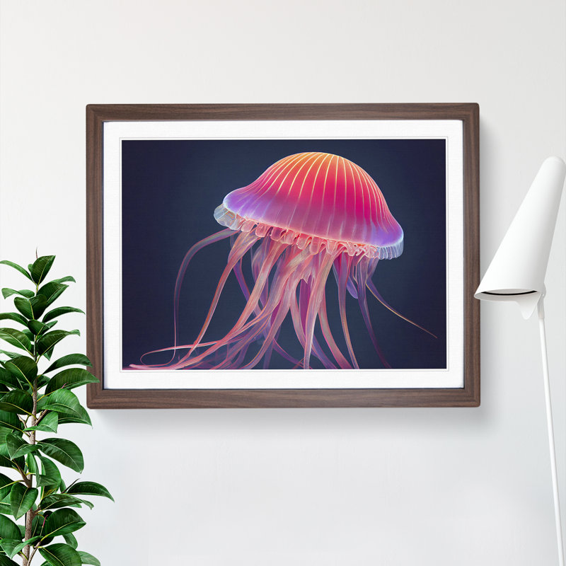 XH1022-6114X Modern Jellyfish - Single Picture Frame Print, 25cm H x 34cm W x 2cm D, Walnut