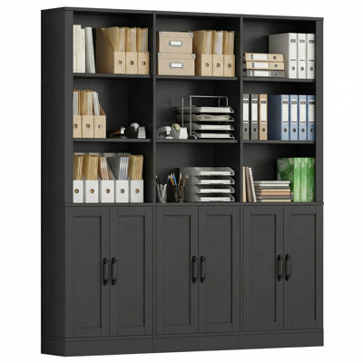 70.1"H X 63"W Wide Triple 5-Tier Storage File Cabinet With 3-Tier Open Shelves And 3 Double-Door Cabinets | Tall Black Storage Cabinet For Home & Office Organization