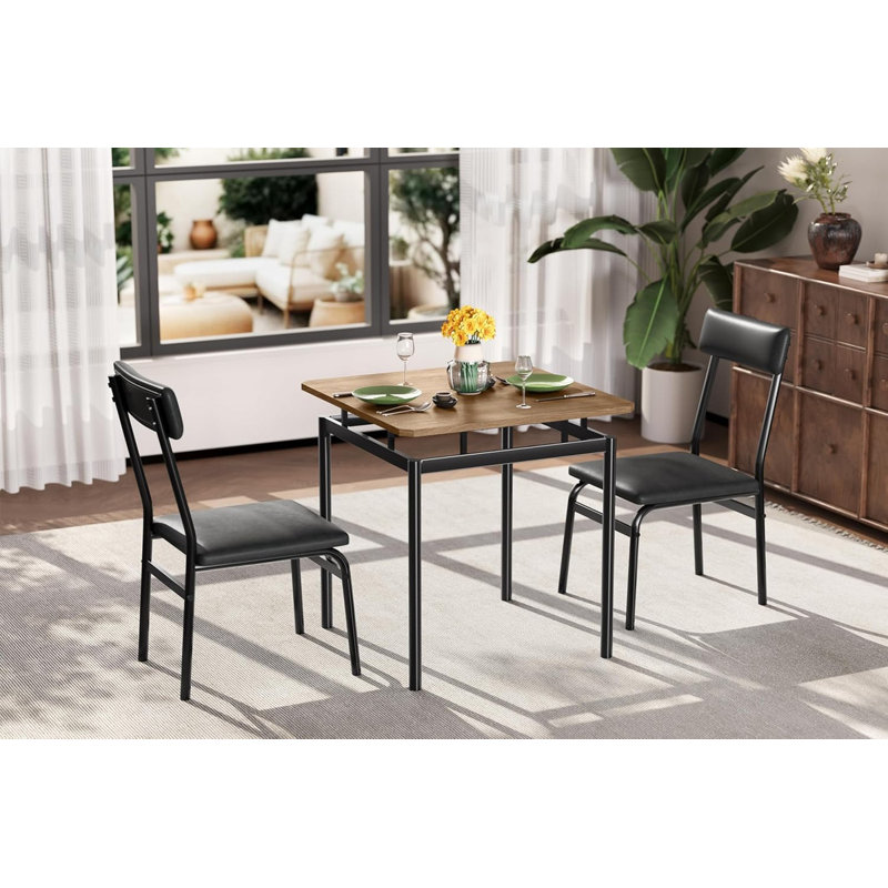 Dining Table Set for 2, 3-Piece Wooden Dining Room Set with 2 PU Upholstered Chairs – Modern Metal Frame Dinette for Dining Room, Home, Apartment