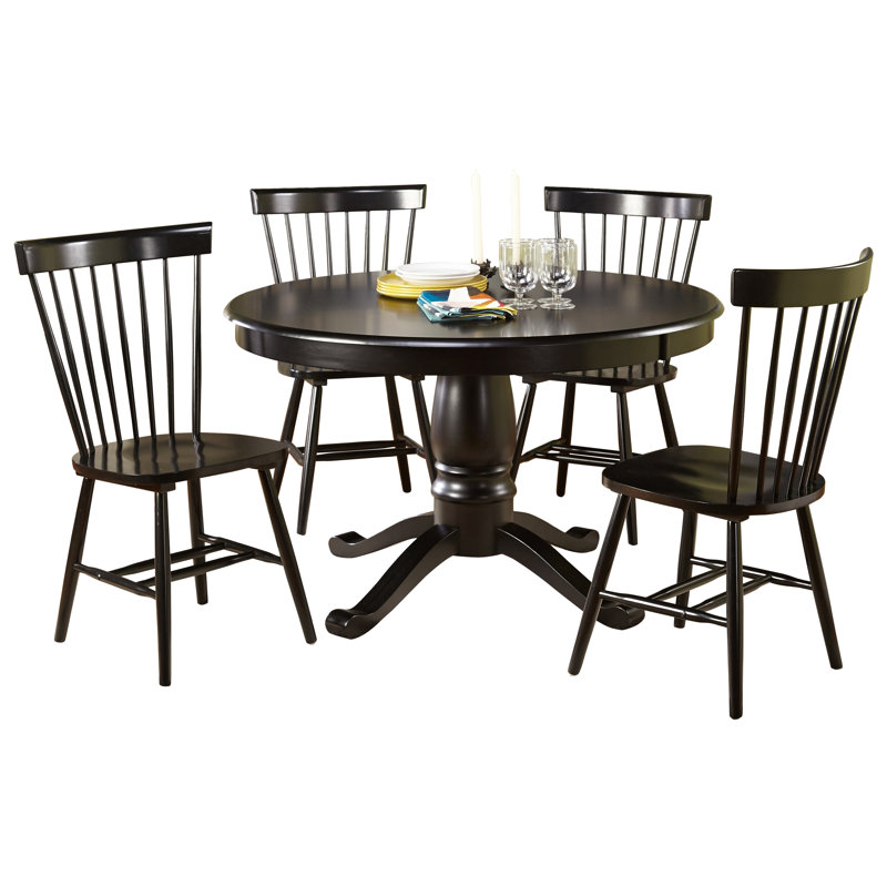 Aulii 4 - Person Pedestal Dining Set, Black, Black