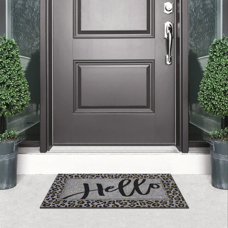 Paillasson Ottis Sisal Hello Leopard, Gris