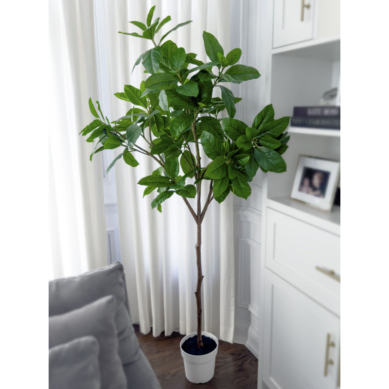 Algreen 74" Faux Magnolia Tree in White Decorative Planter