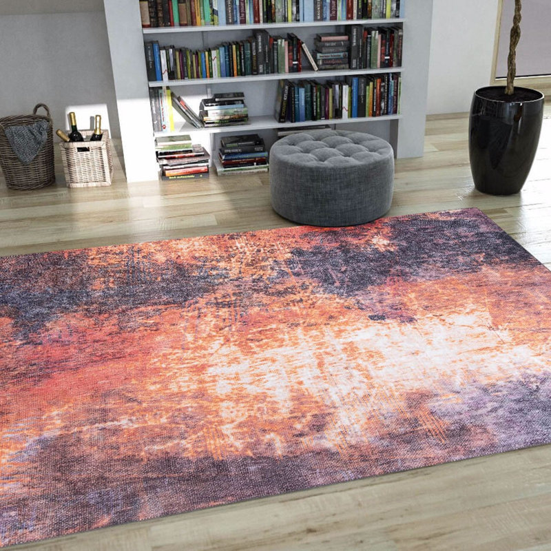 Tapis luxueux lavable à la machine, 4,9 x 7,5 pieds, 100% polyester, 1850 g / m², hauteur des poils: 0,2 pouce | Envers écologique en polyester recyclé | Parfait pour le salon et la chambre à coucher, conception douce et durable