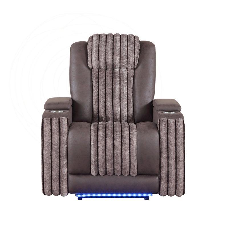Fauteuil inclinable électrique avec appui-tête électrique, lumière DEL et port USB, Tissu brun, Brun