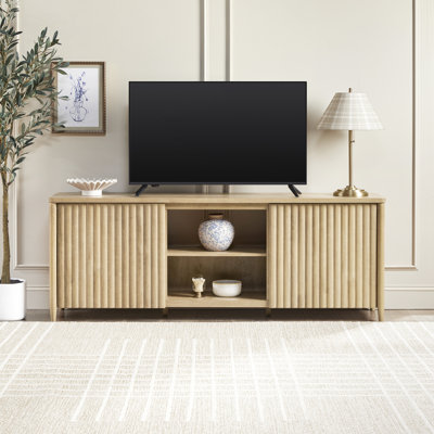 Scandinavian Reeded TV Stand with Open Storage