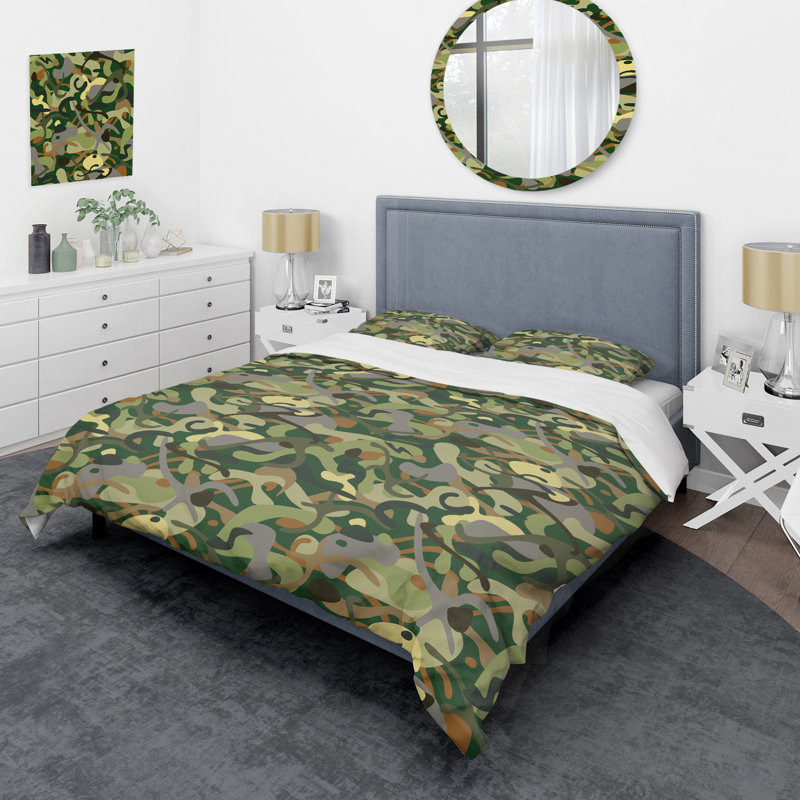 Motif de camouflage militaire I - ensemble de housse de couette abstrait - microfibre de polyester