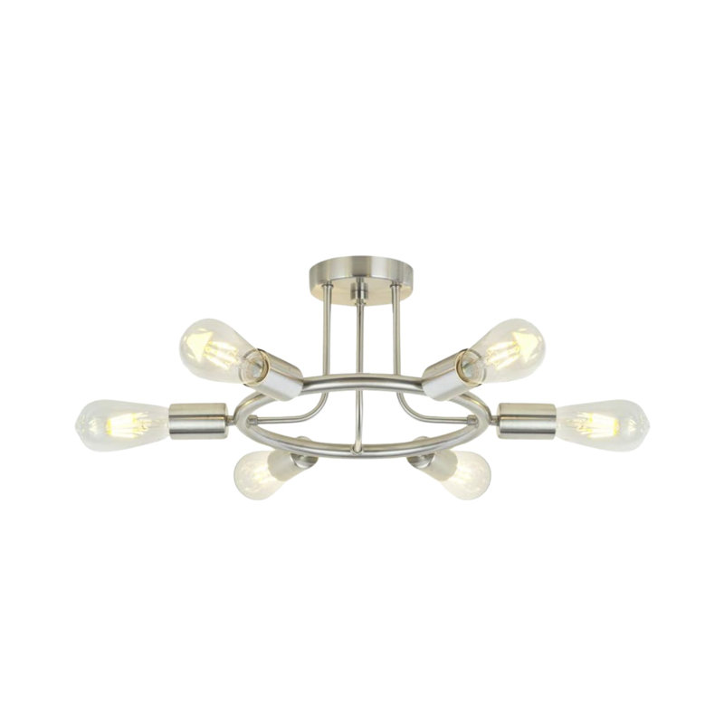 Plafonnier semi-encastré 6 lumières, Nickel brossé