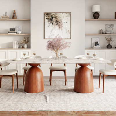 Modern 93.7" Luxe Double Pedestal Sintered Stone Dining Table (Seats 6–8)