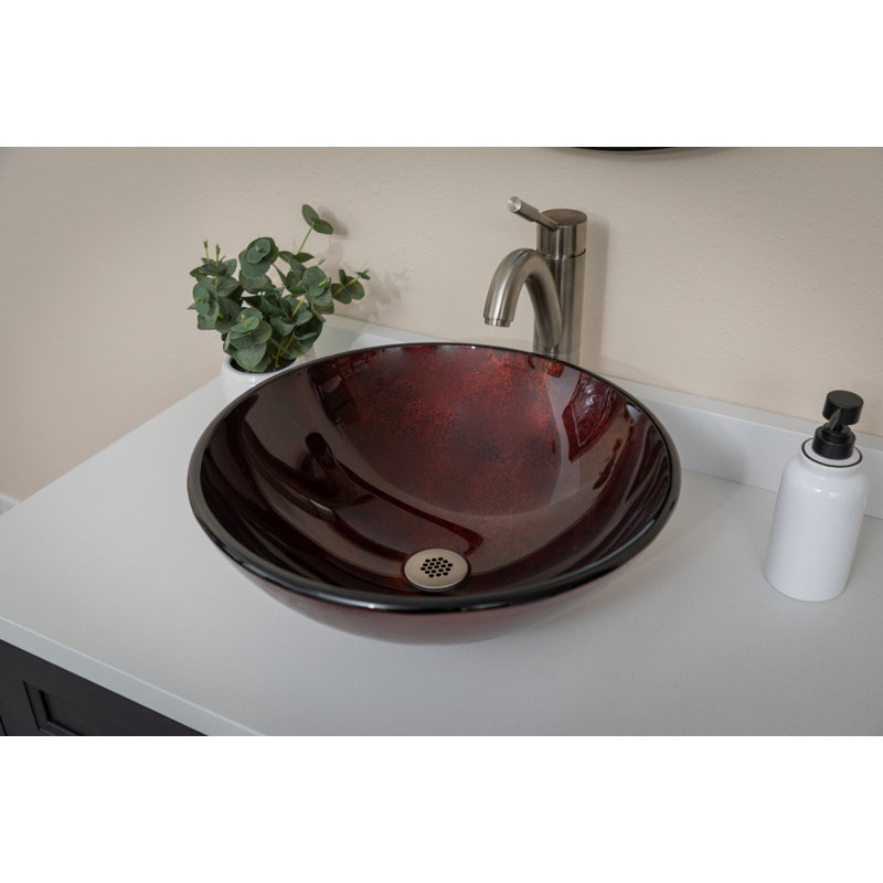Eden Bath 16.5'' Red Copper Tempered Glass Circular Bathroom Sink