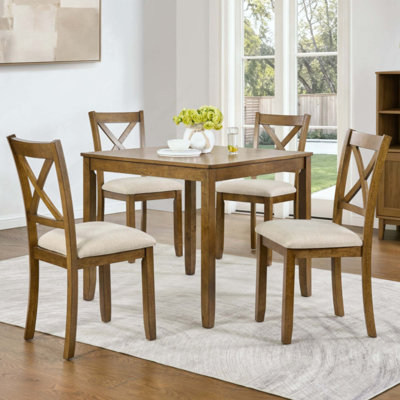 Ensemble de table de salle à manger élégant pour 4 personnes - meubles de cuisine et de salle à manger modernes en bois avec 4 chaises rembourrées - ensemble de salle à manger carré compact pour petits espaces, salon et appartements