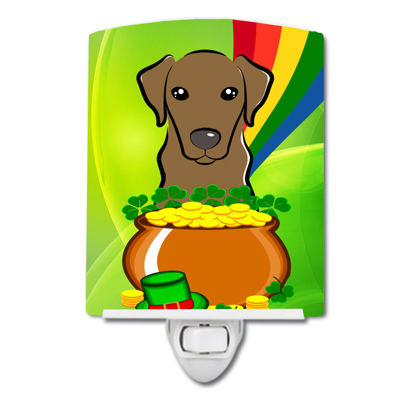 Luminaire de nuit en céramique jack terrier St. Patrick's Day, Labrador chocolat