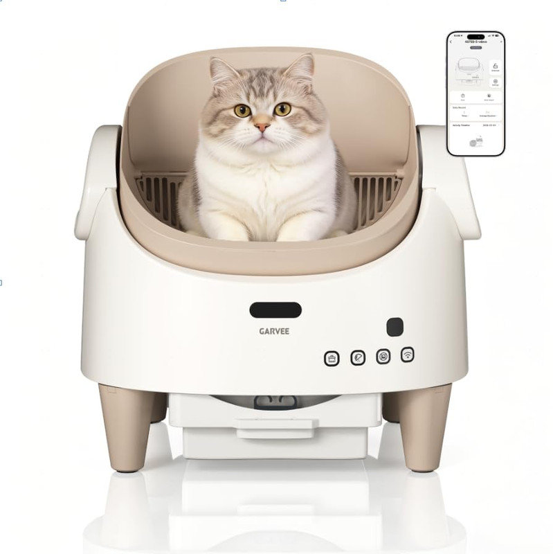 Bac à litière pour chat autonettoyant à couvercle ouvert, élimination automatique des déchets avec capteurs de sécurité, système de contrôle des odeurs, grande capacité pour les maisons multi-chats