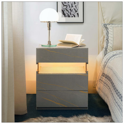 LED Nightstand 3 Drawer Acrylic Board Bedroom End Table