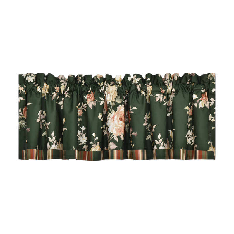 Forest Green Floral Cotton Rod Pocket Valance