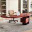Bureau 2 tiroirs rouge + noir + bois franc incurvé + acier Barenia + acier + acrylique-1954360286-1954360284