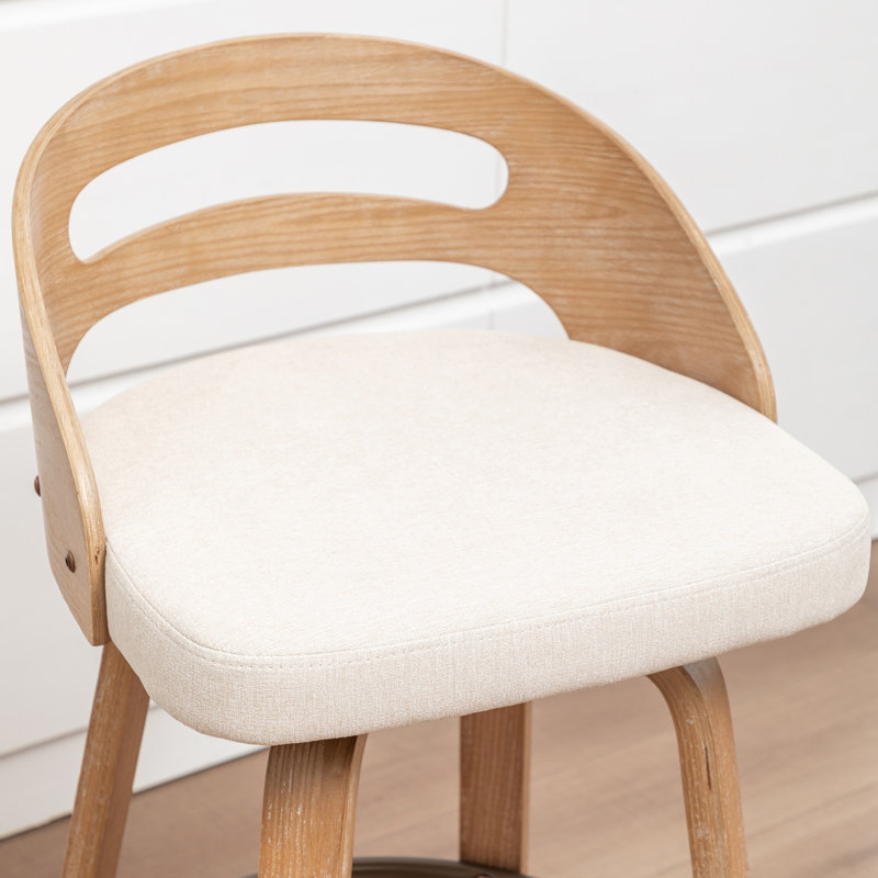 Tabourets de bar et de comptoir pivotants en lin rembourrés, Beige, Tabouret de comptoir (siège d'une hauteur de 25,1