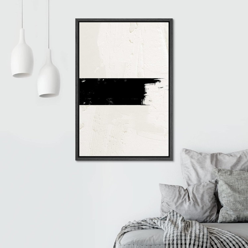 Décoration murale nordique contemporaine géométrique à rayures géométriques noires et brun clair, Cadre flottant noir