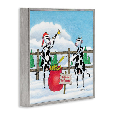Feed The Farmless Funny Cows Framed Giclee, design by Roger Straub