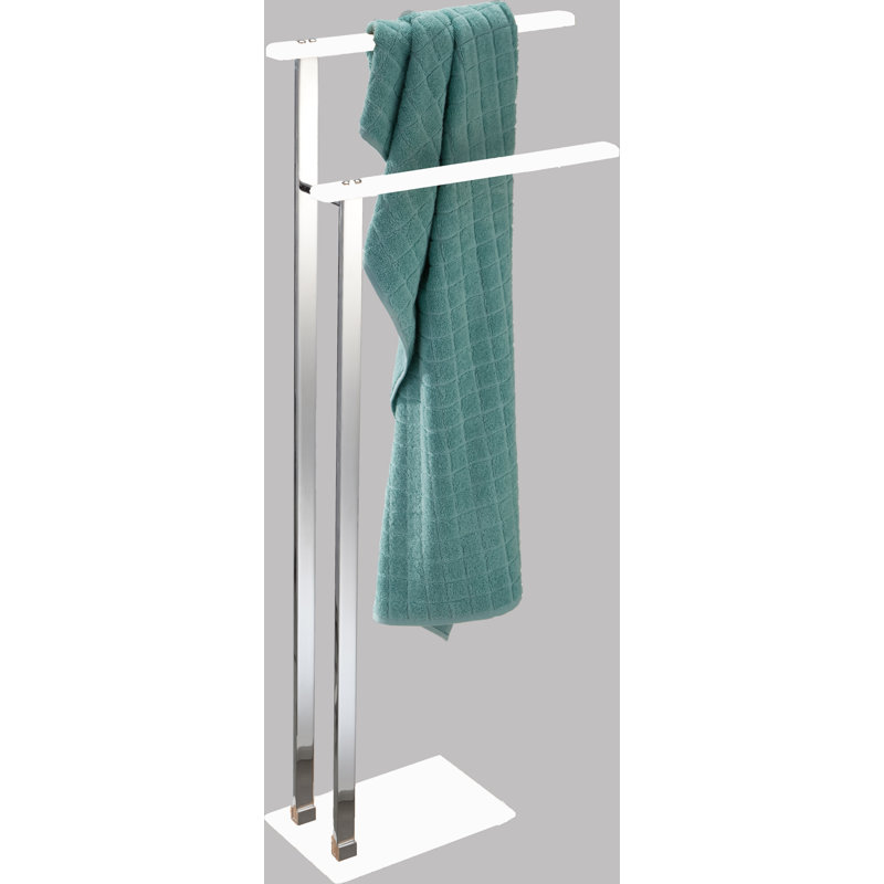Support à serviettes sur pied, Chrome / bois blanc
