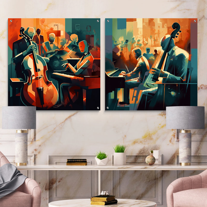 «Musical Performance At Club I», ensemble de 2 verres muraux en acrylique, H 16 po x l 33 po