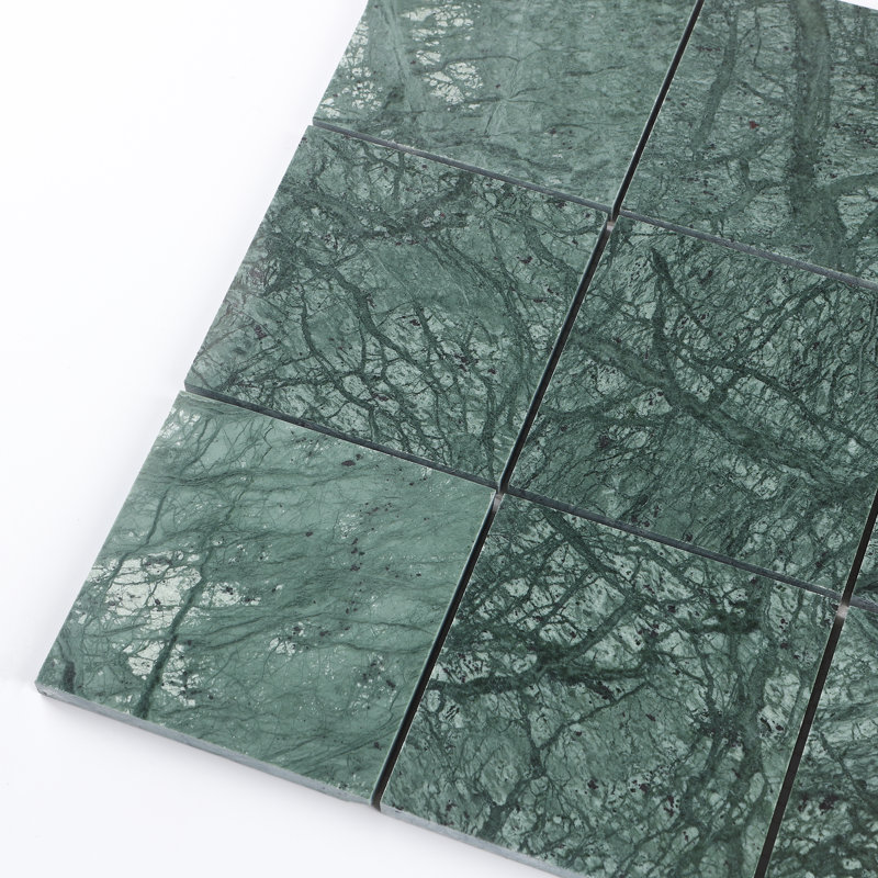 Carreau de mosaïque de mur et de plancher carré en marbre vert poli paon, Vert