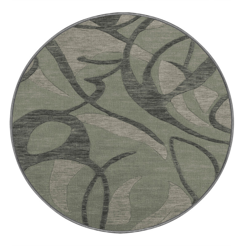 Tapis abstrait gris lavable à la machine, Rond 5 pi