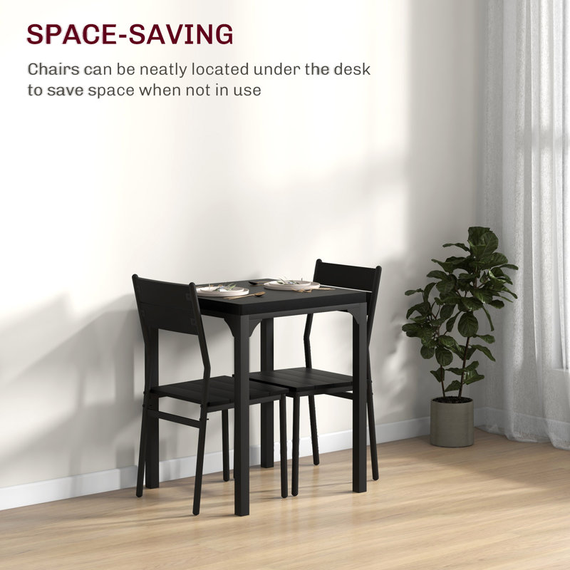 Black 3-Piece Modern Dining Set with Square Table and 2 Chairs