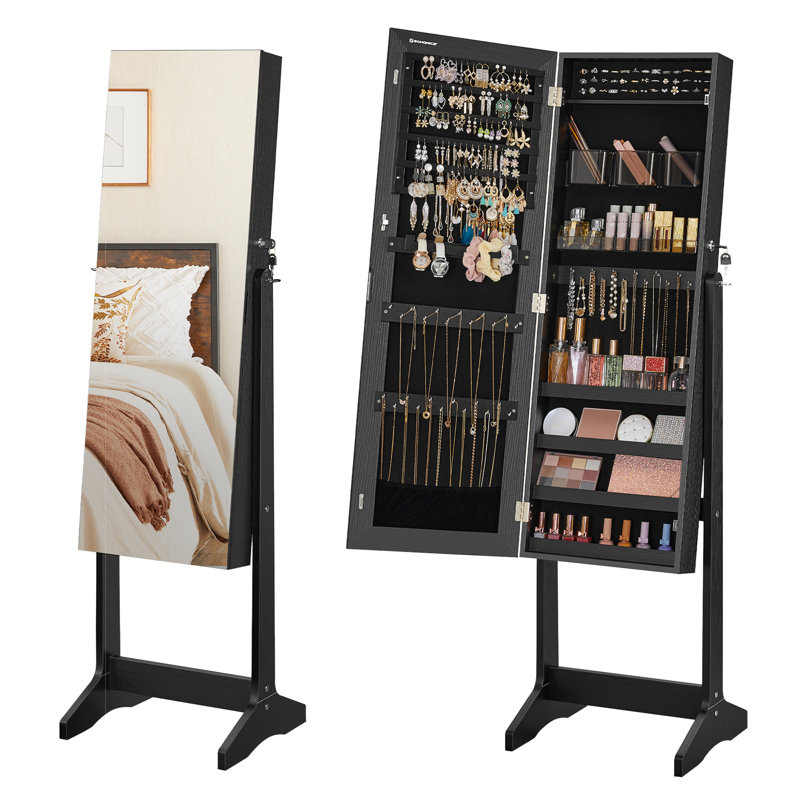 Armoire à bijoux autoportante avec miroir, Black