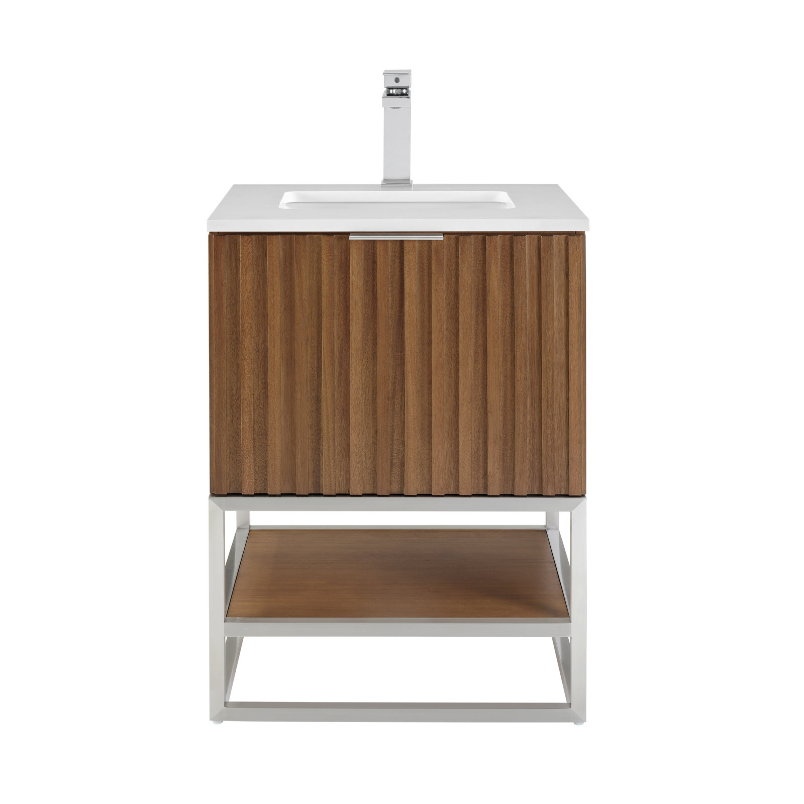 Terra 24'' Single Bathroom Vanity, White Quartz/Single Faucet Mount, Brushed Nickel