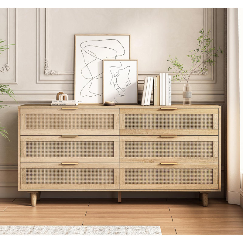 Armoire de rangement 59,06 "à 6 tiroirs en rotin