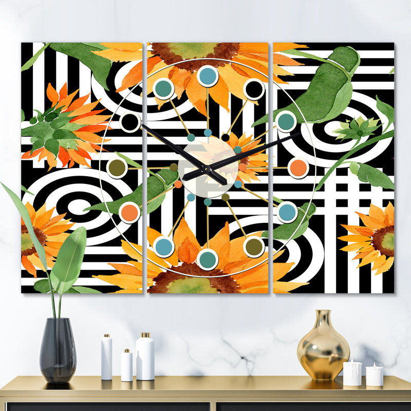 Très grande horloge murale florale botanique ii Mid-Century