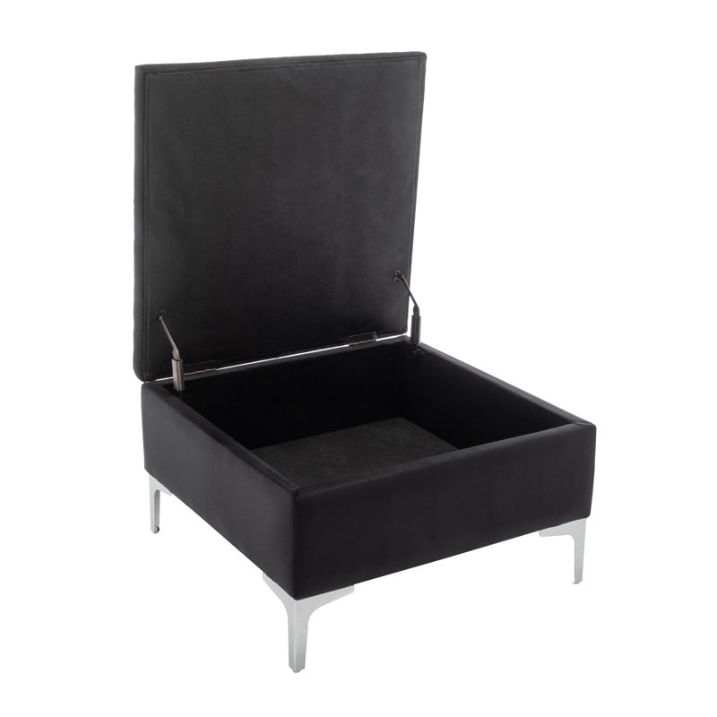 Manius Velvet Tufted Storage Ottoman, Black