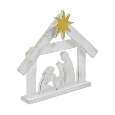 Crèche de Noël en bois vieilli A Savior is Born 8,5 x 10 x 1,5