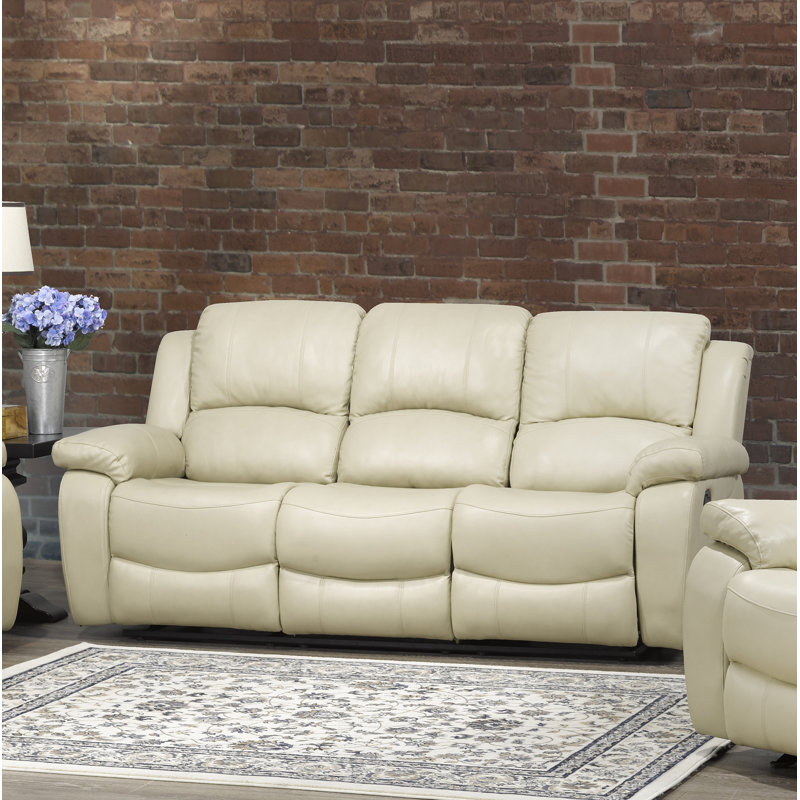 Causeuse inclinable avec accoudoirs coussinés de 72 po Lovis, Similicuir beige