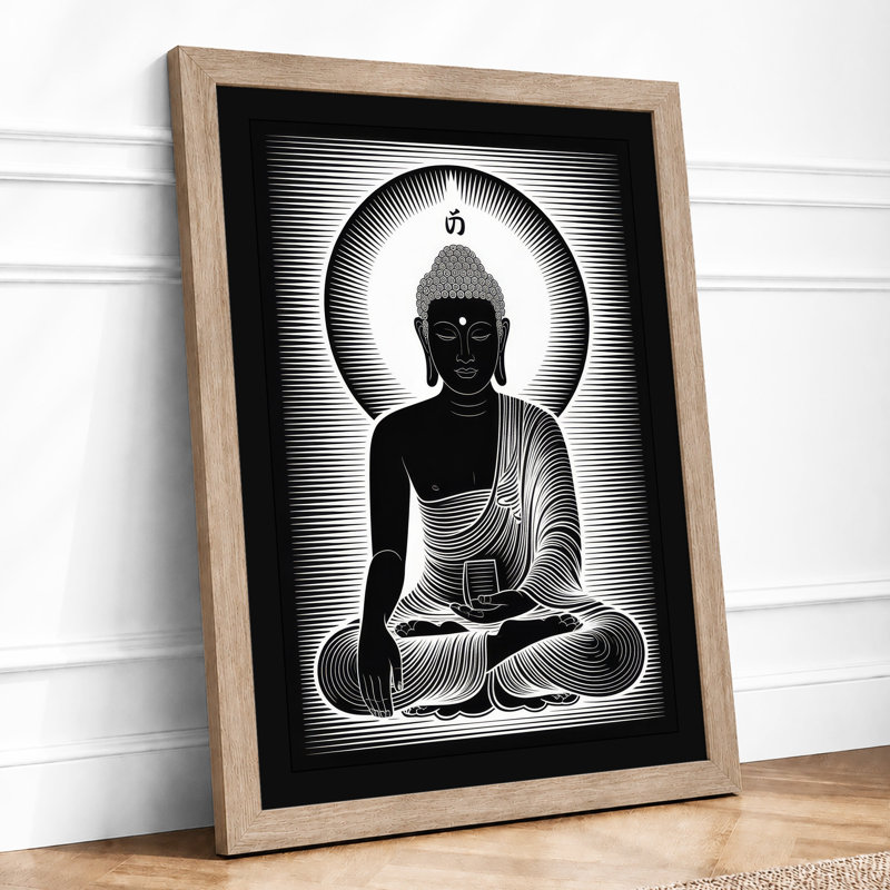 Buddha in Meditation Japandi - Framed Print, Oak, A4 - 29.7 x 21.0 cm