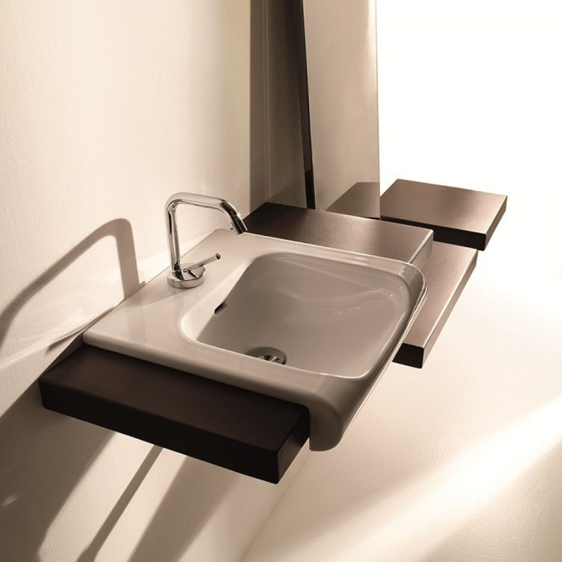 Lavabo de salle de bain vasque rectangulaire en céramique avec robinet Inka
