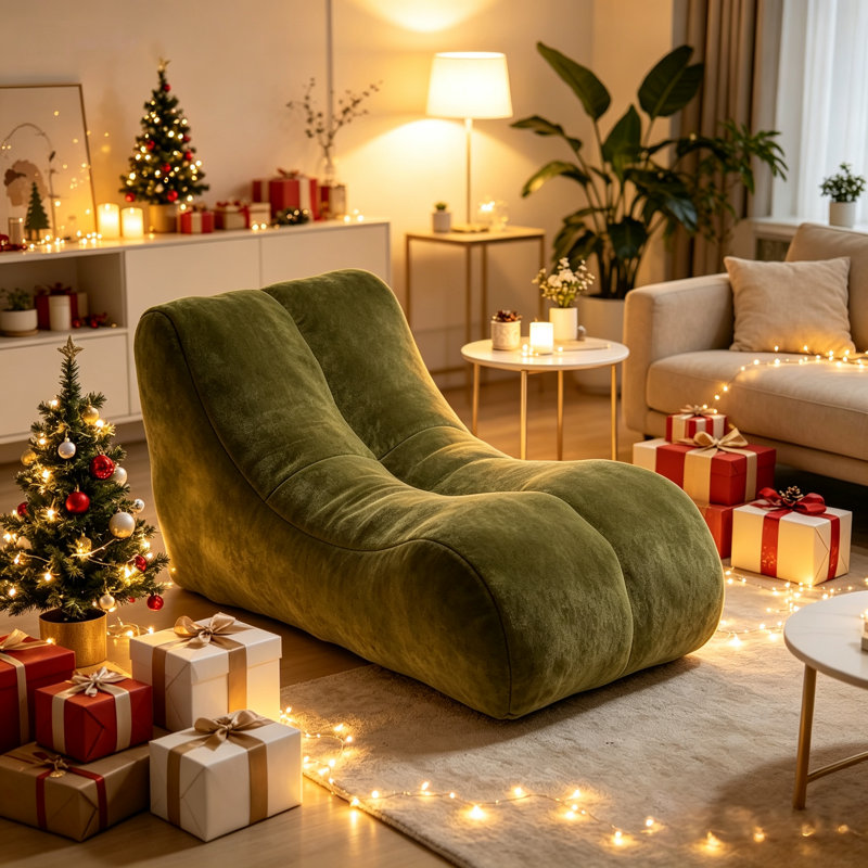 Olive Green Comfy Bean Bag Chair, Supportive Foam Sofa for Gaming & Reading, Olive Green