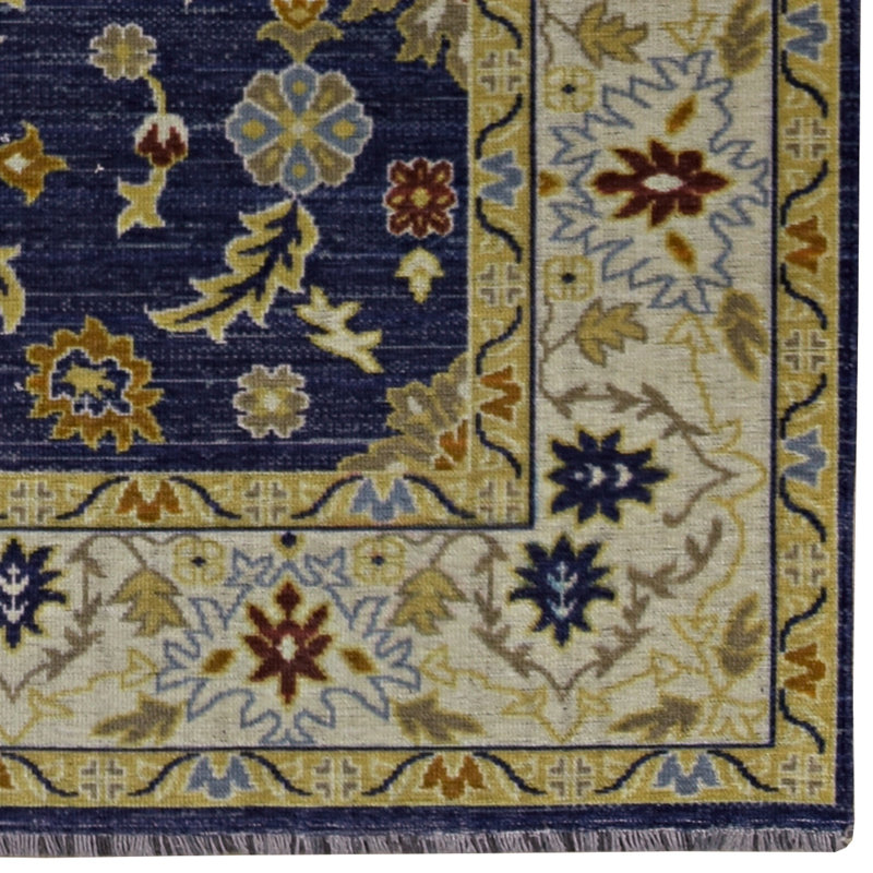 Laurel Marmara Machine Woven Polyester No Pattern Area Rug in Navy, Runner 2'2" x 10'