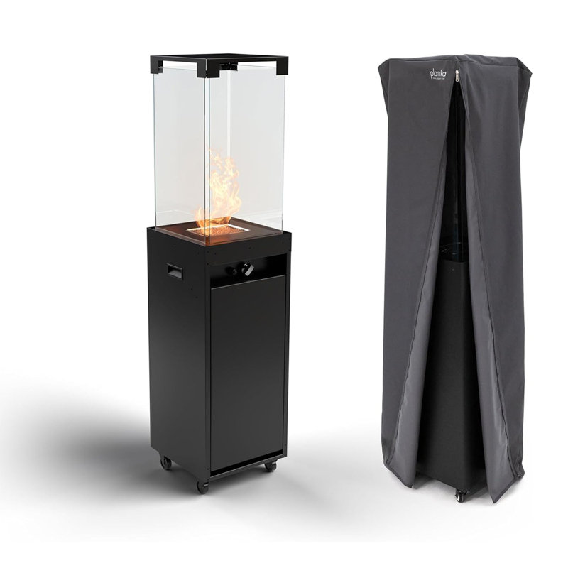 Black Propane Patio Heater with Glass Enclosure and Wheels
