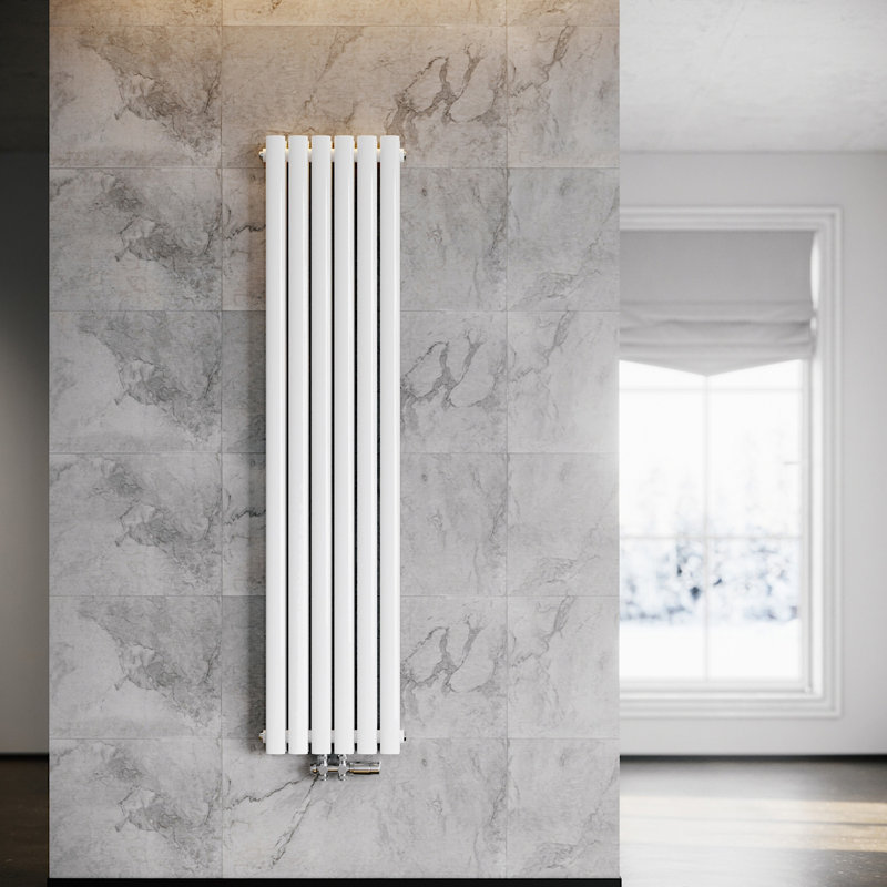 Shalanda Vertical Oval Panel Radiators, White/Chrome, 160cm H x 35.4cm W
