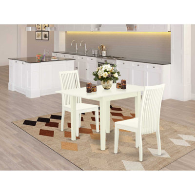 L'ensemble de salle à manger 3 pièces contient une table de salle à manger rectangulaire avec Dropleaf et 2 chaises de cuisine, lin blanc