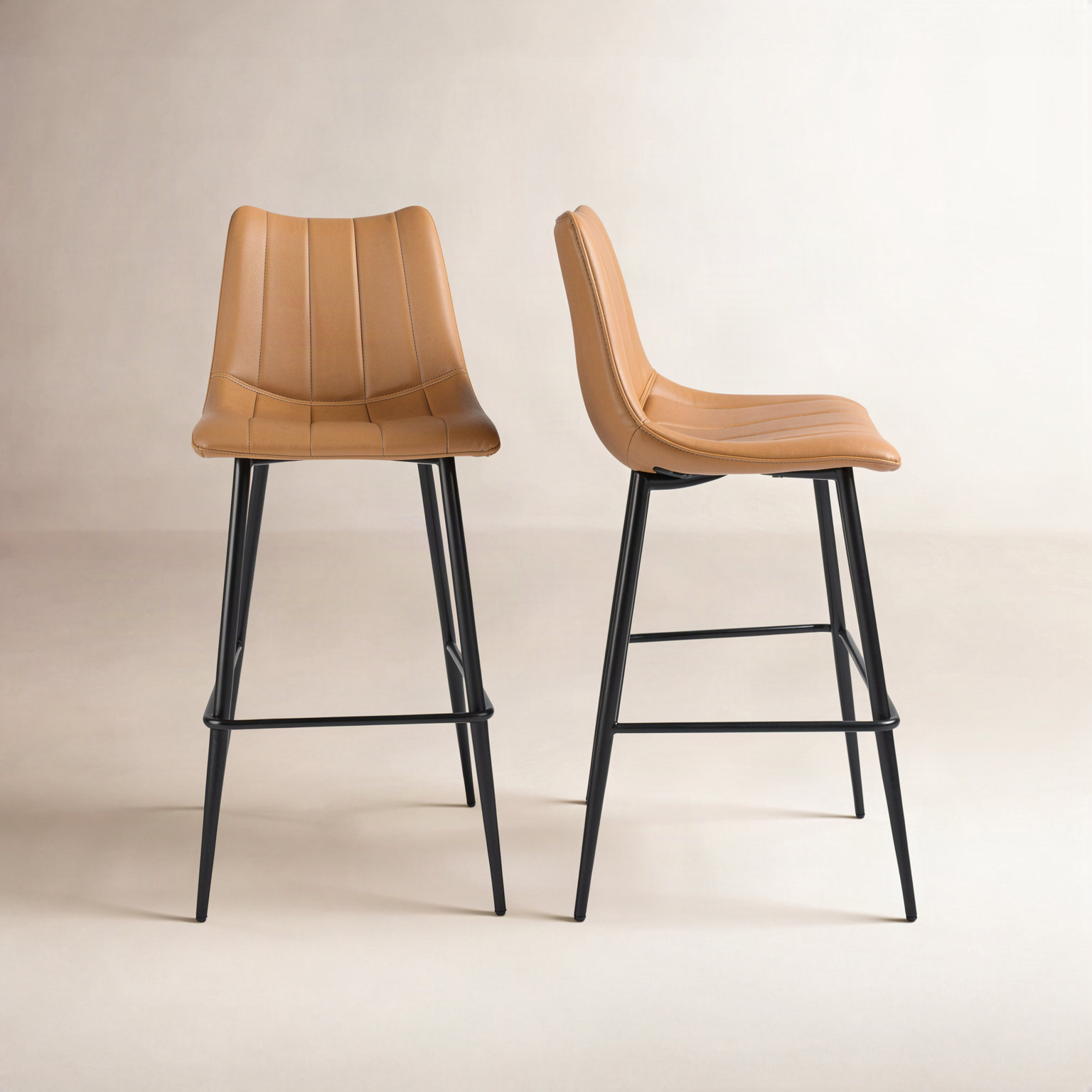 Finnigan Bar and Counter Stool, Light Brown/Faux Leather, Bar Stool (30" Seat Height)