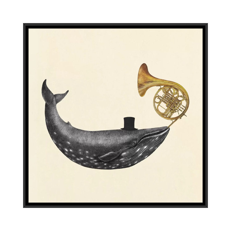« baleinee song », impression sur toile, H 18 po x l 18 po x P 1,5 po, Toile avec cadre noir, Pas de tapis