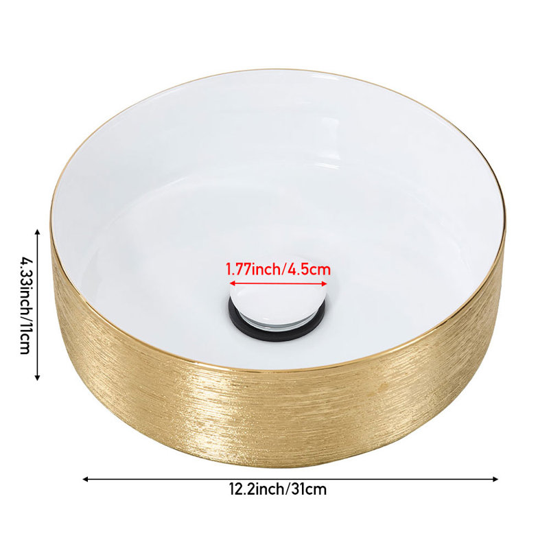 Metro Lane 31mm L x 31mm W Gold Ceramic Circular Sink