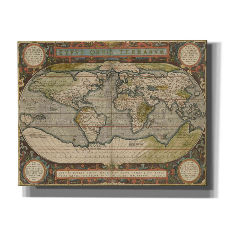 «Antique World Map 36x48» par Vision Studio, art mural sur toile, H 26 po x l 34 po x P 1,5 po