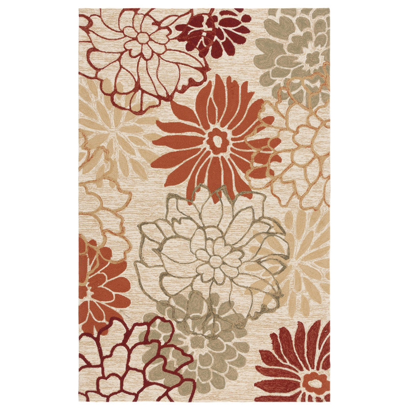 Aldford Hand Hooked Performance Floral Rug, Rectangle 5' x 8'